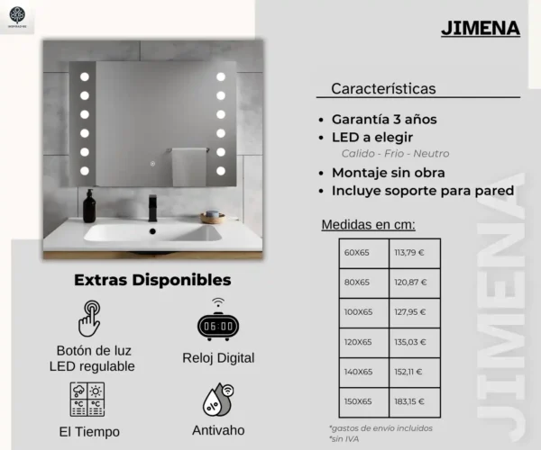 004 Espejo Jimena para baño con luz led